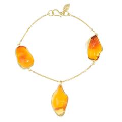 Fire Opal Gold Three Stone Bracelet 