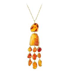Fire Opal Gold Eleven Stone Pendant on Pinched Chain