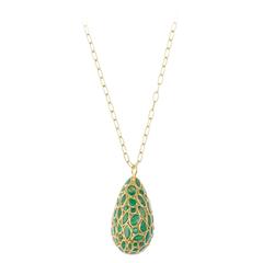 Large Emerald Gold Precious Egg Pendant 