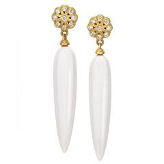 Geoffrey Good White Agate Diamond Matte Gold Drop Earrings