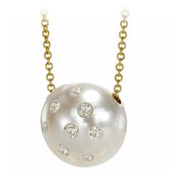 Russell Trusso Diamond-Embedded Freshwater Pearl Gold Drop Necklace