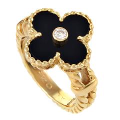 Vintage Van Cleef & Arpels Alhambra Diamond and Onyx Gold Ring