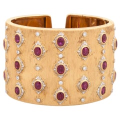 Vintage Buccellati Ruby Diamond Gold Cuff Bracelet