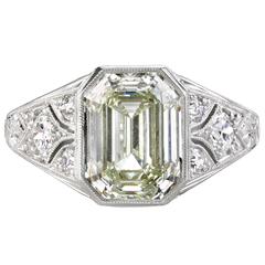 3.06 Carat Emerald Cut Diamond platinum Engagement Ring 