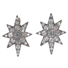 Antique Diamond Silver Gold Eight Point Star Cluster Earrings