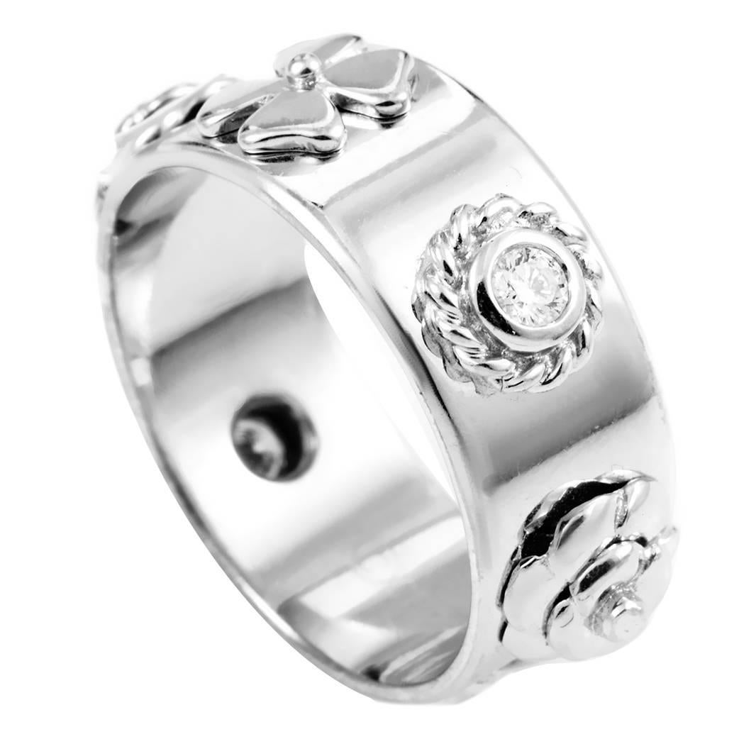 Chanel Camelia Diamond Gold Band Ring