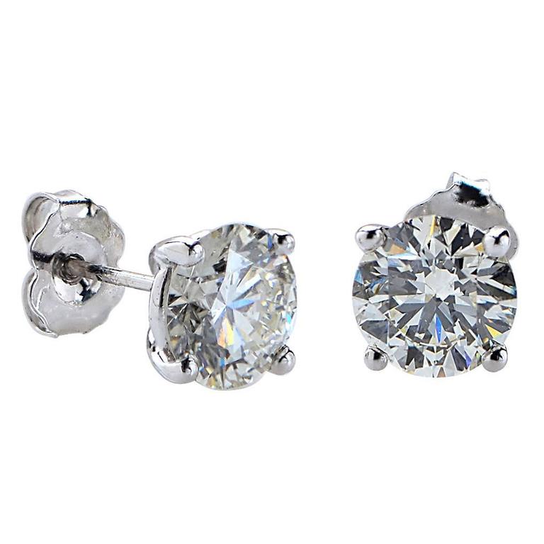 2.28 Carats Diamonds Gold Stud Earrings For Sale