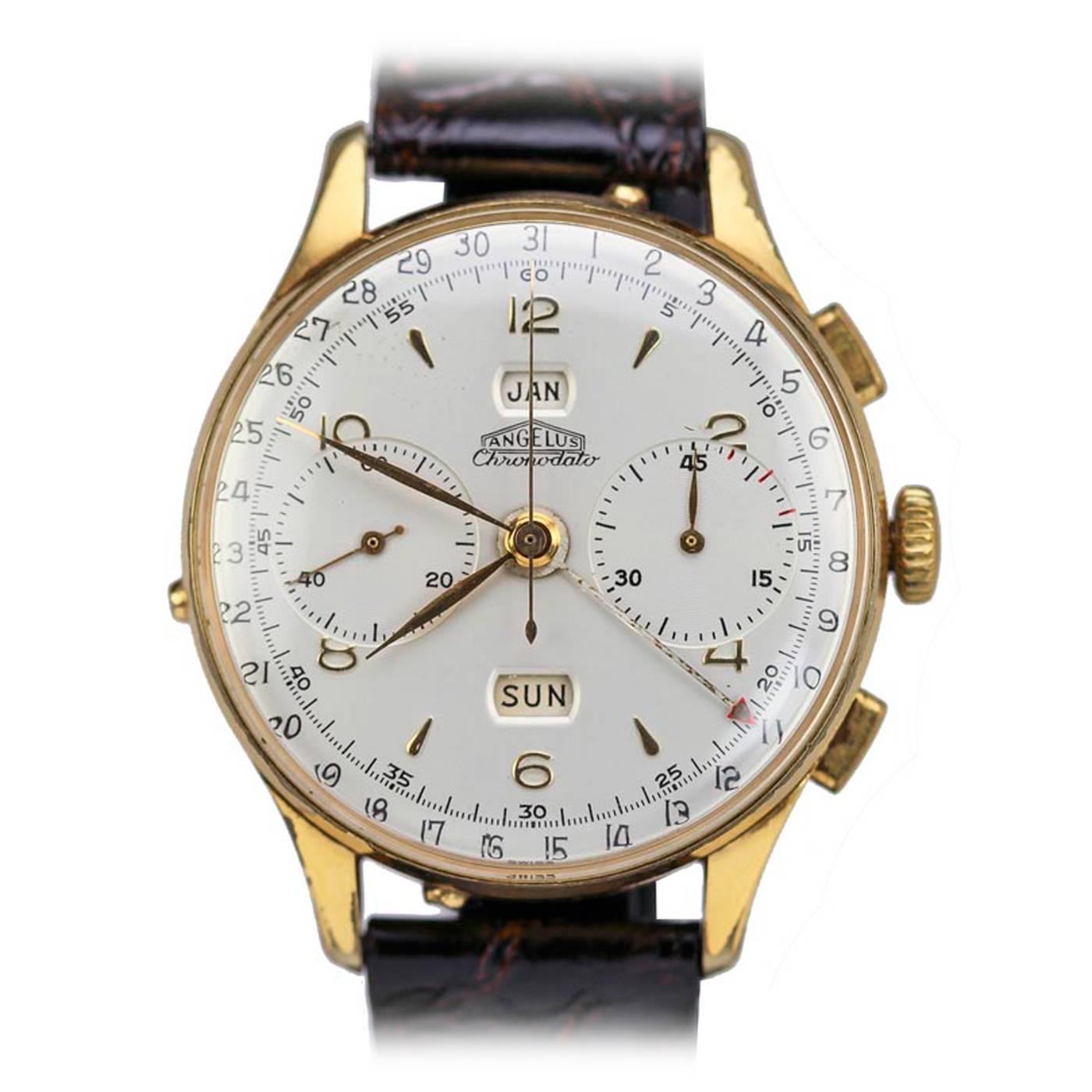Angelus Gold Plate Chronodato Wristwatch Ref 462 