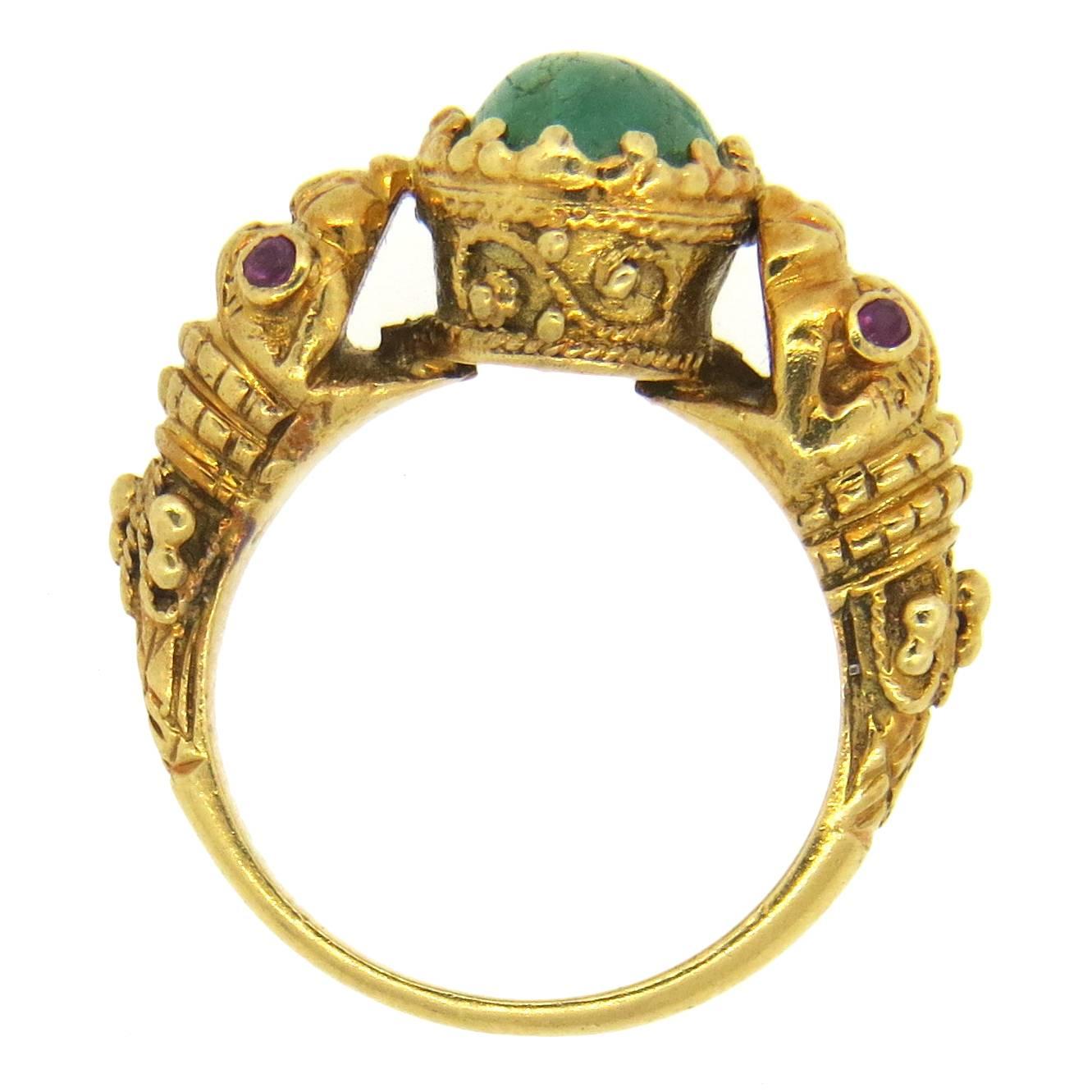 Zolotas Greece Emerald Ruby Gold Chimera  Ring