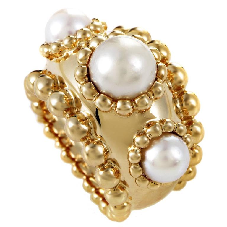 Chanel Yellow Gold Pearl Band Ring at 1stDibs