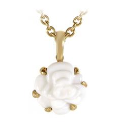 Chanel Camelia Yellow Gold White Agate Pendant Necklace