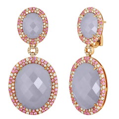 49.31 Carats Chalcedony Pink Sapphire & Diamond Rose Gold Earrings