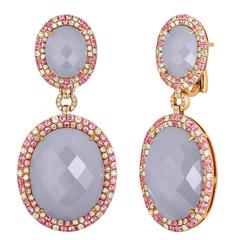 Chalcedony Pink Sapphire & Diamond Rose Gold Earrings 1