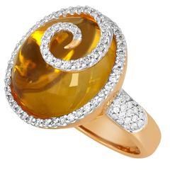 Cabochon Citrine and Diamond Yellow Gold Ring 3