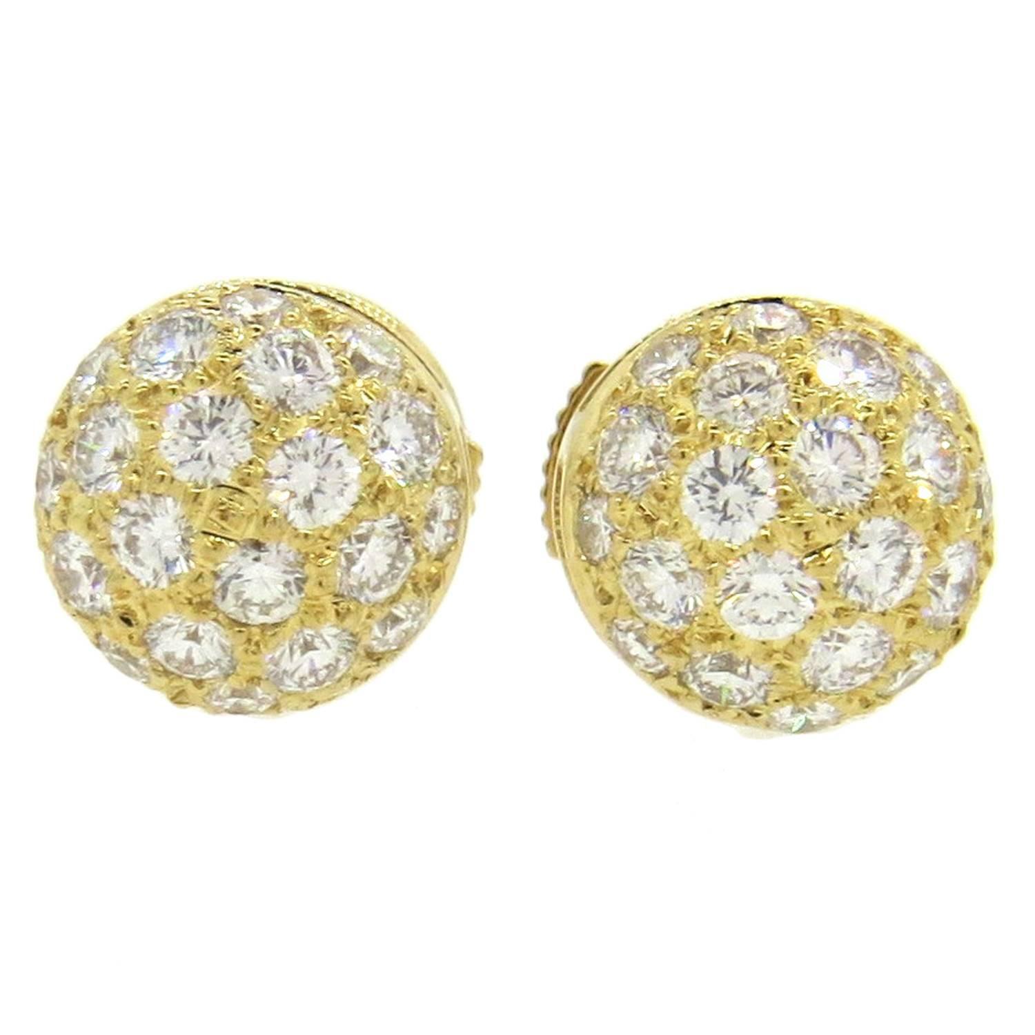 Cartier Pave Diamond Gold Stud Earrings at 1stdibs