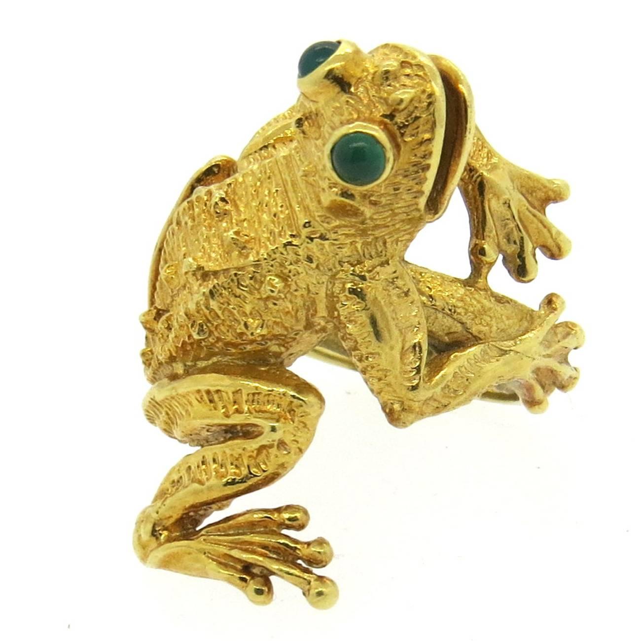 Whimsical Kurt Wayne Emerald Gold Frog Ring
