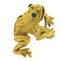 Whimsical Kurt Wayne Emerald Gold Frog Ring 