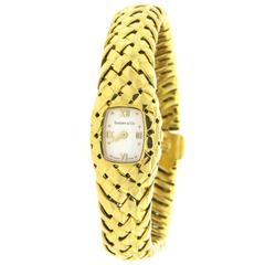 Tiffany & Co. Lady's Yellow Gold Nautique Basketweave Watch Bracelet 