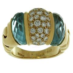 BULGARI Ganci Diamond Aquamarine Yellow Gold Ring 8