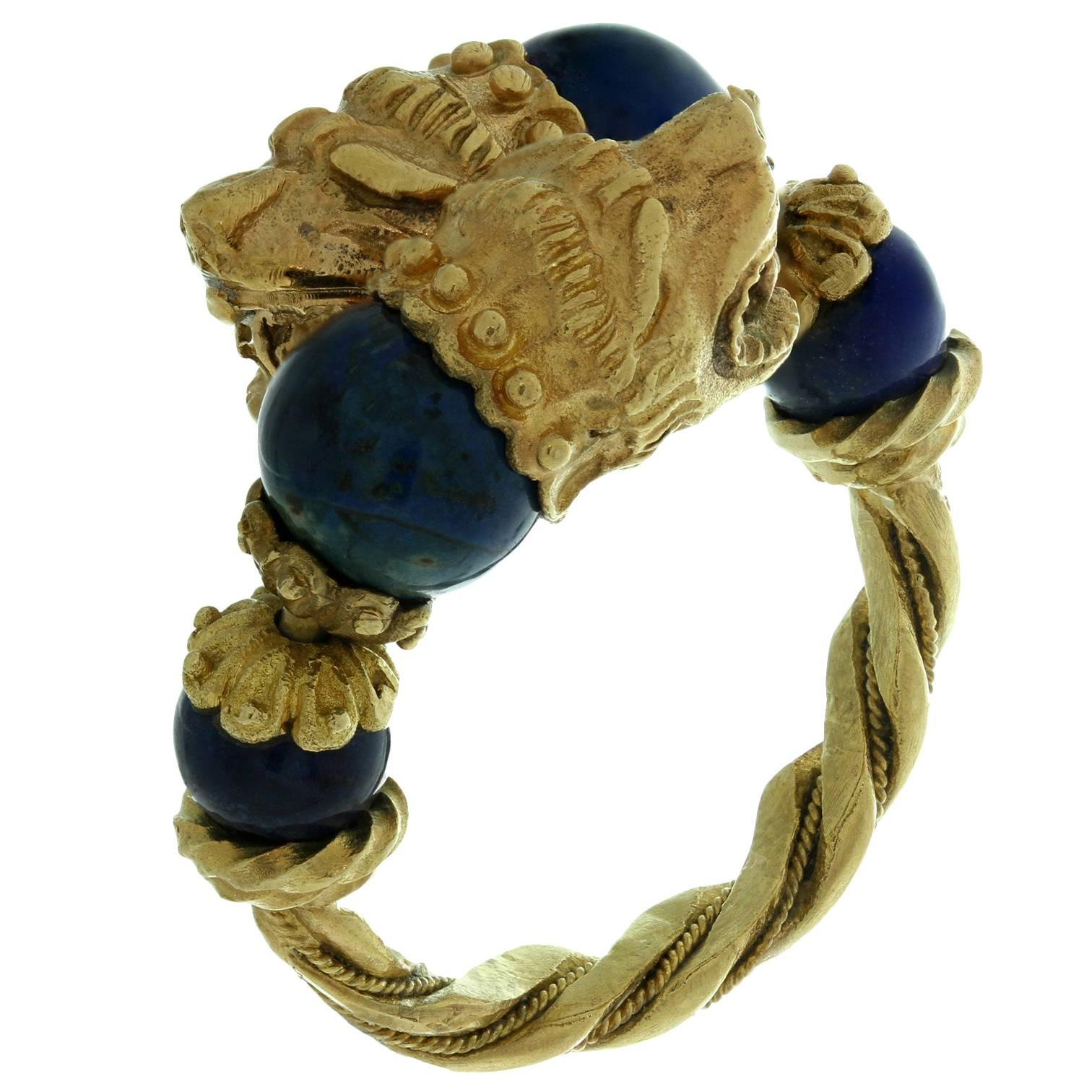 1970s ILIAS LALAOUNIS Blue Sodalite Yellow Gold Chimera Ring
