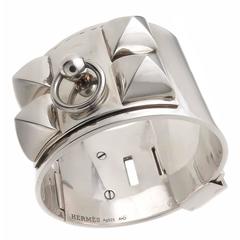 Hermes Collier De Chien Large Silver Cuff Bracelet