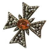 Antike antike Brosche mit kaiserlichem Topas und Diamanten im Malteserkreuz 