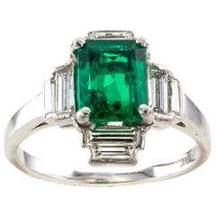Art Deco Emerald Diamond Platinum Cluster Ring Art Deco Emerald Diamond Platinum Cluster Ring