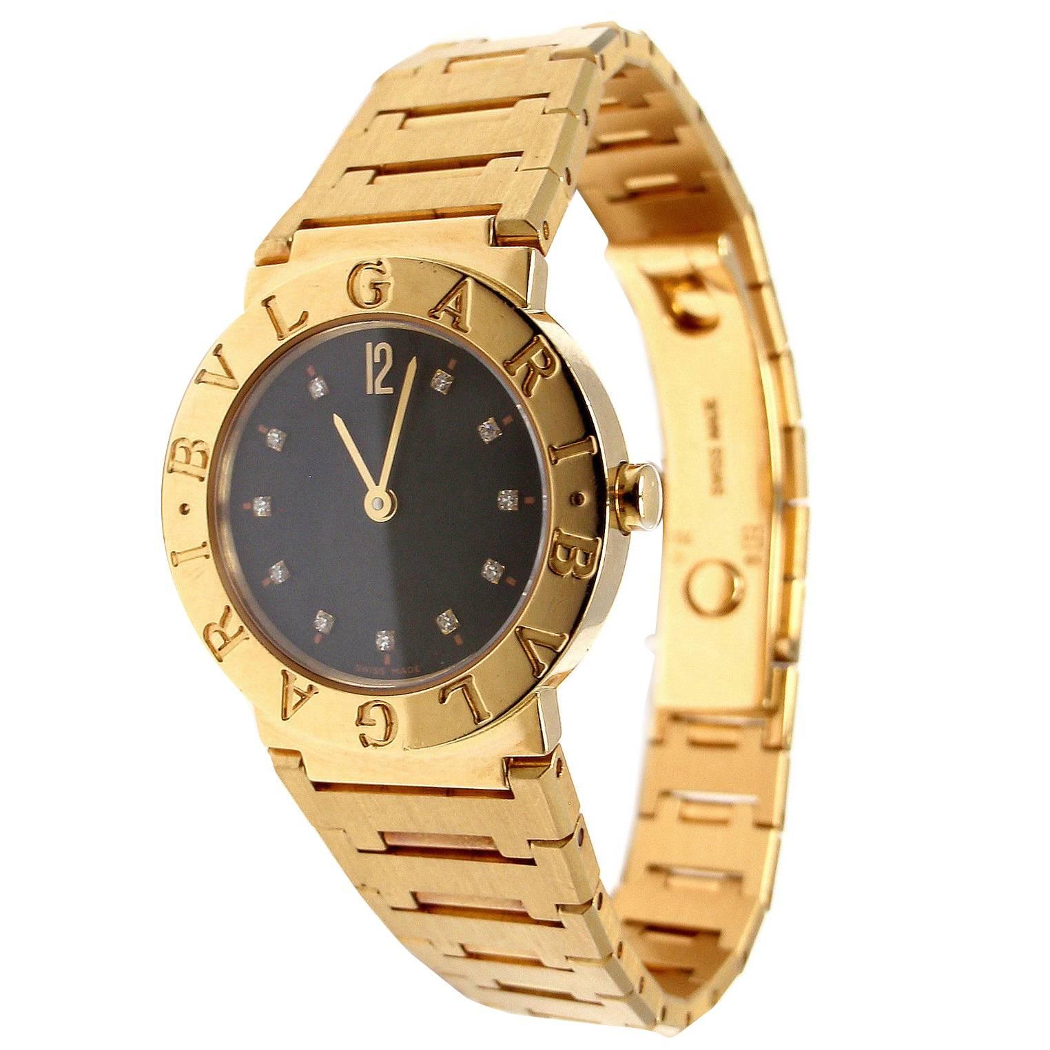 Bulgari Lady's Yellow Gold Diamond Bracelet Quartz Wristwatch Ref BB26GGD