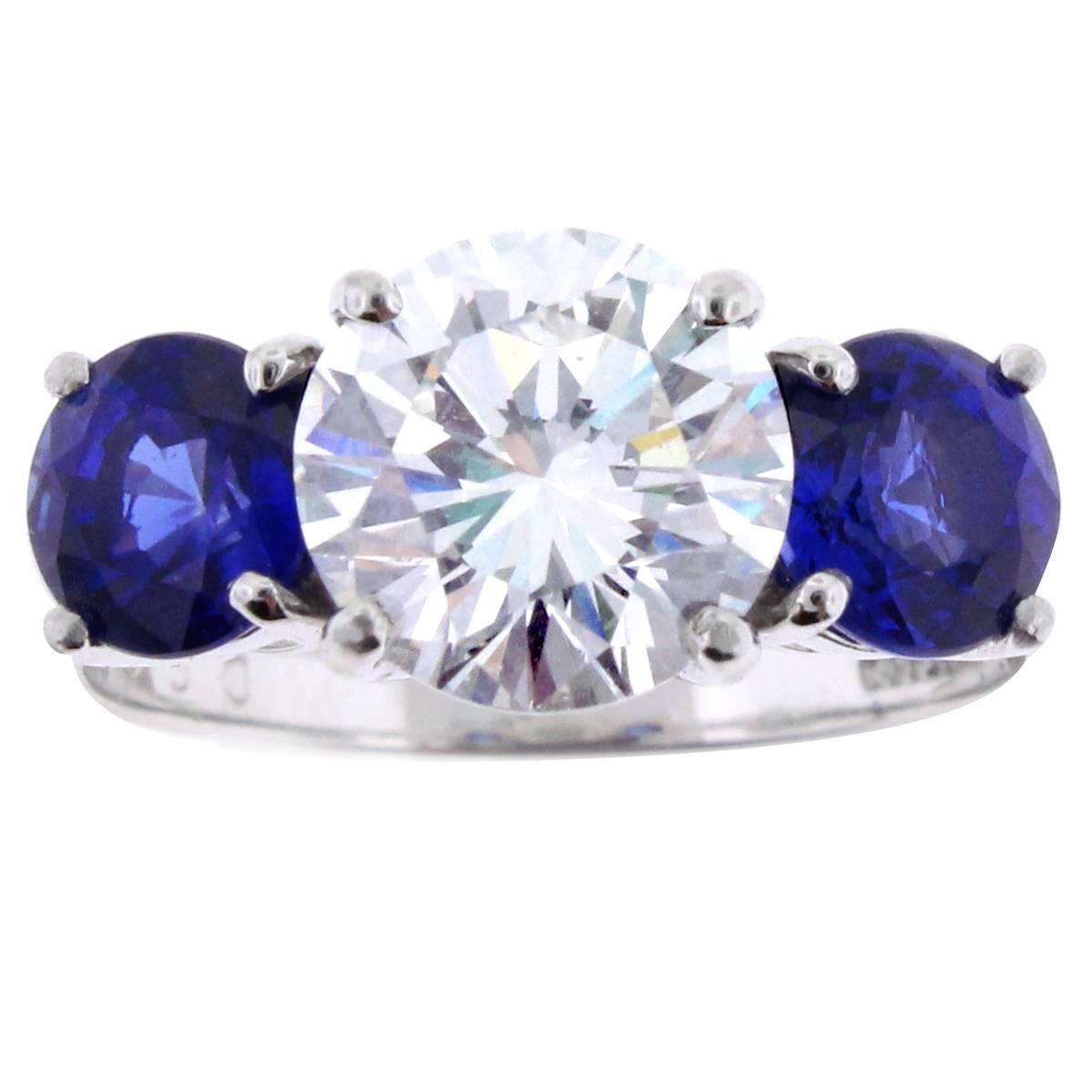 Tiffany and Co Three Stone Diamond Sapphire Ring at 1stdibs