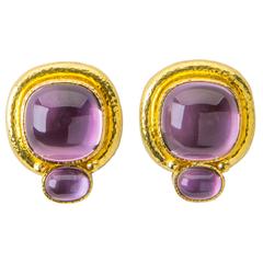 Elizabeth Locke Amethyst Yellow Gold Earclips 2