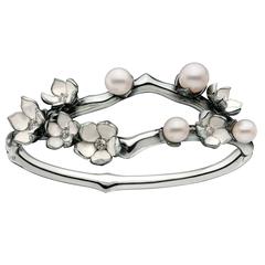 Shaun Leane Pearl Diamond Silver Cherry Blossom Cuff Bracelet