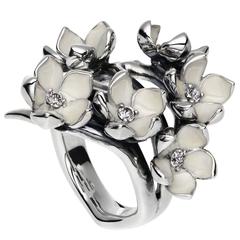 Shaun Leane Diamond Silver Cherry Blossom Cocktail Ring 