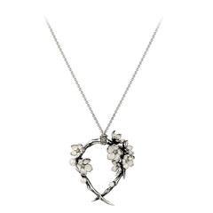 Shaun Leane Pearl Diamond Silver Hoop Cherry Blossom Pendant Necklace