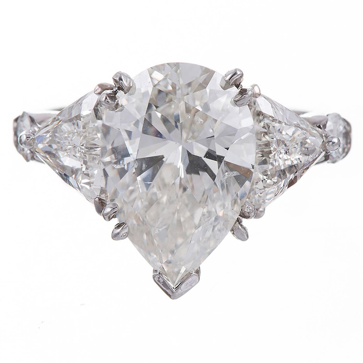 4.02 Carat Pear Center Diamond Platinum Ring