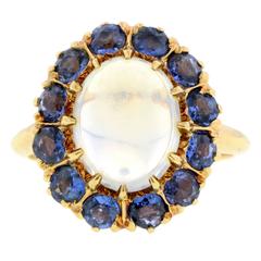 Antique Moonstone Sapphire Cluster Ring