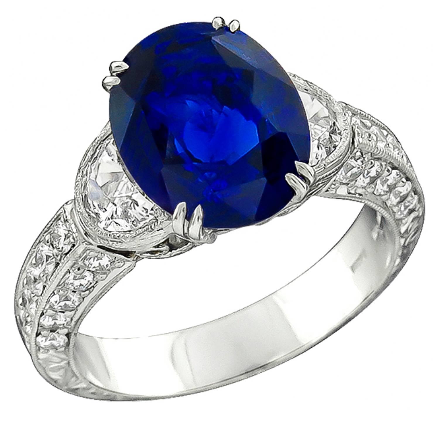 4.71 Carat Oval Cut Sapphire Diamond Platinum Ring