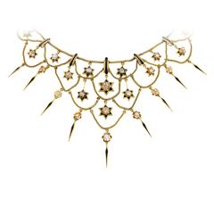 French Antique Diamond Festoon  Necklace with 20 Diamonds