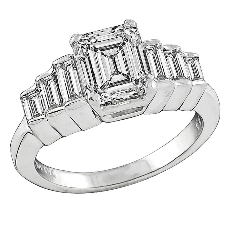 2.01 Carat GIA Cert Emerald Cut Diamond Gold Engagement Ring For Sale