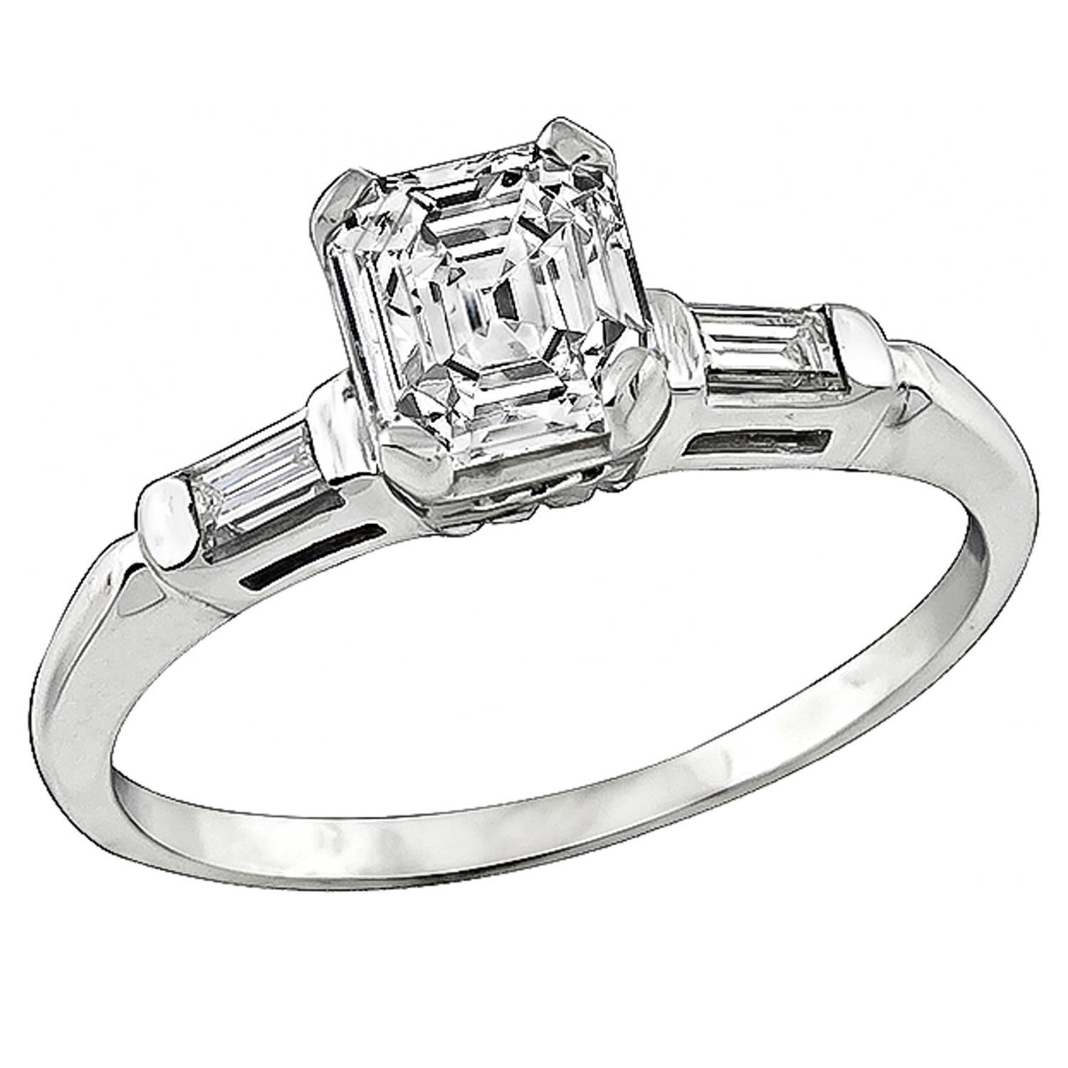 GIA Cert Emerald Cut Diamond Gold Engagement Ring