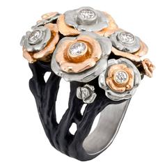 Sarah Graham Diamond Steel Gold Bee Cluster Ring