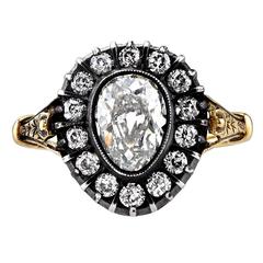 1.27 Carat Pear Shaped Antique Cut Diamond Silver Gold Engagement Ring 