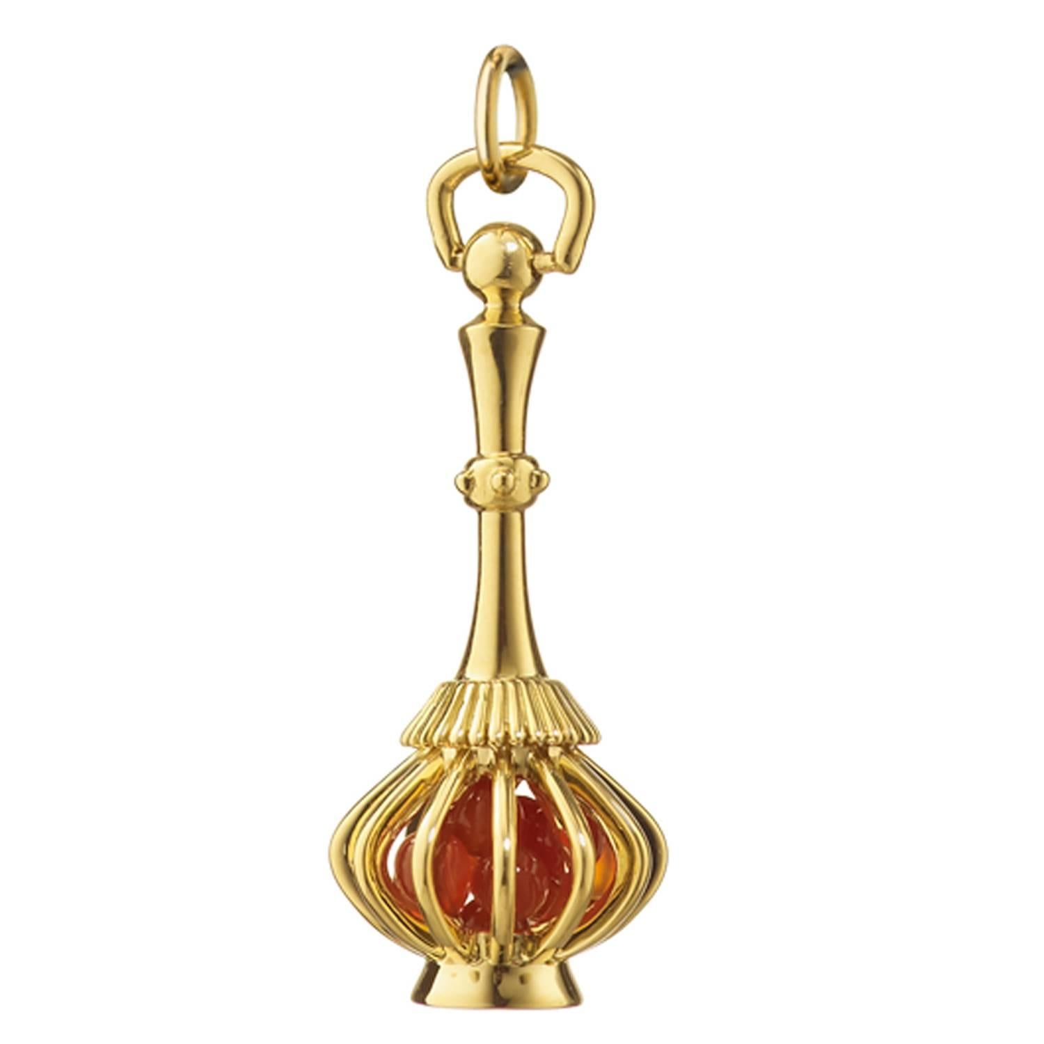  Monica Rich Kosann Carnelian Gold Bead "Wish" Genie Bottle Charm  For Sale