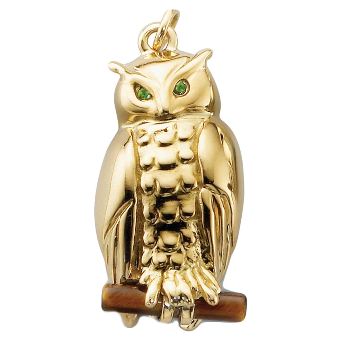 A Gold and Garnet Owl "Wisdom" Charm by Monica Rich Kosann  For Sale