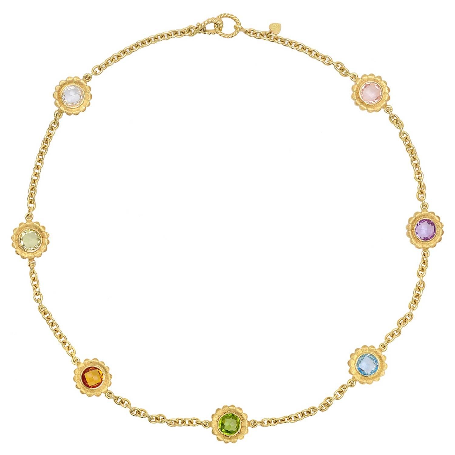Bielka Multicolored Gemstone Sunflower Necklace