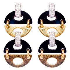 Vintage 1970s gold onyx diamond earrings