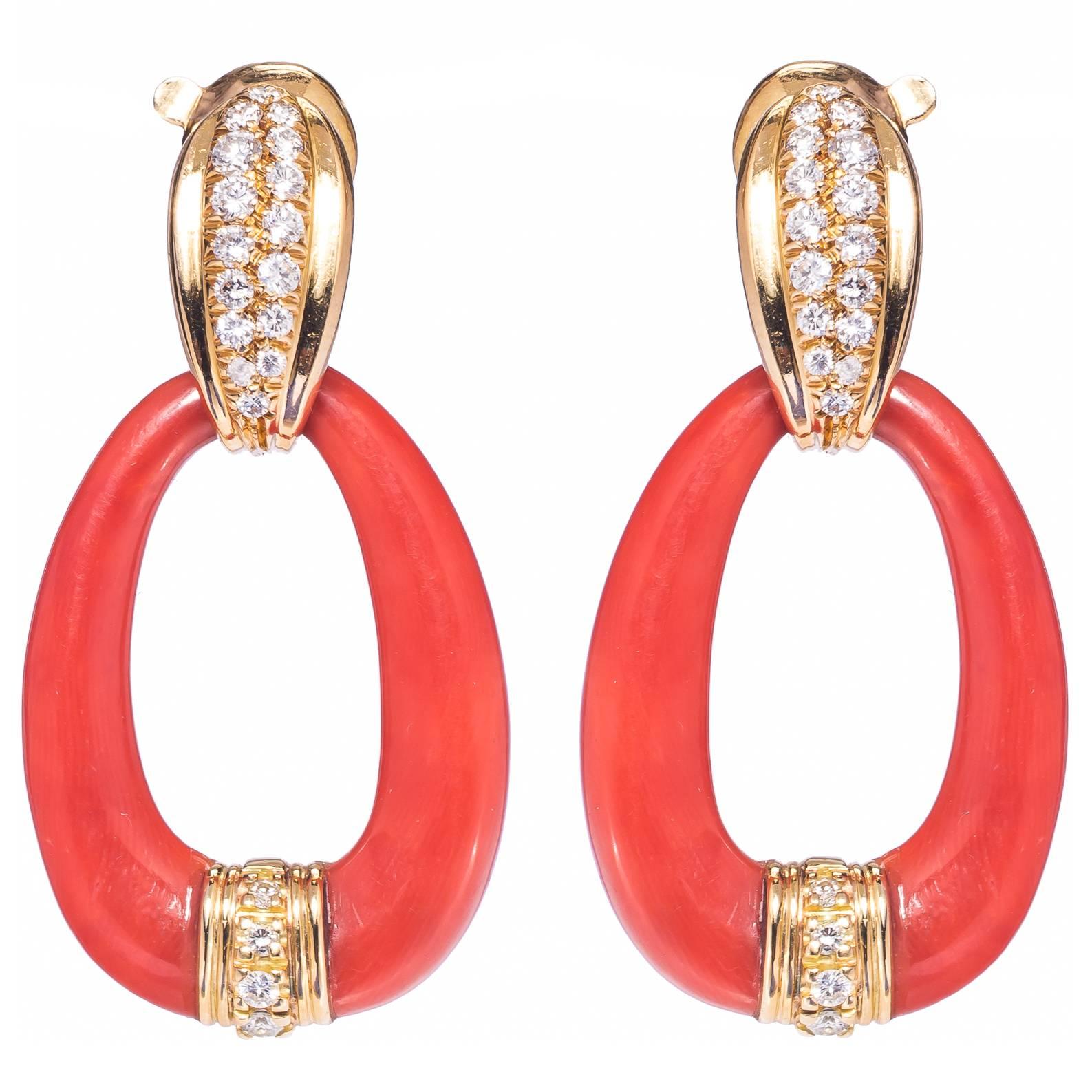Cartier Fabulous Coral Diamond Gold Earrings
