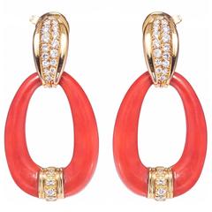 Cartier Fabulous Coral Diamond Gold Earrings