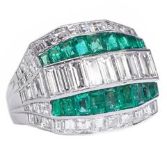 Magnificent Art Deco emerald diamond Platinum ring