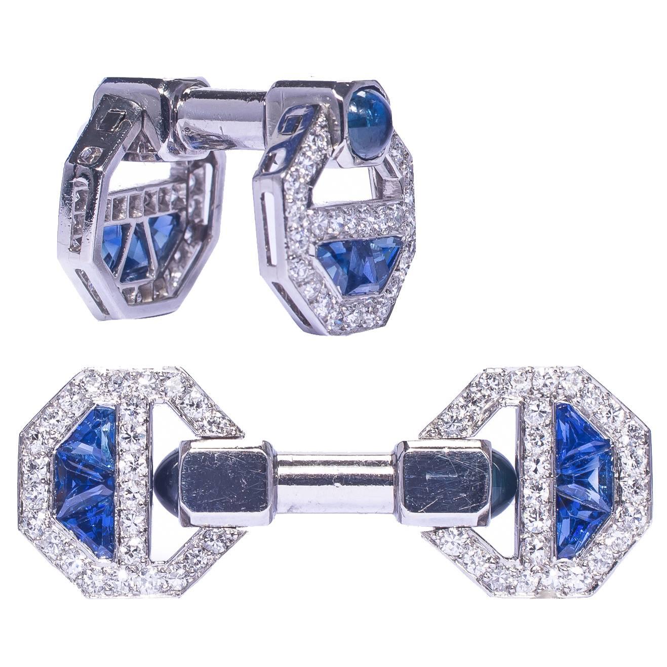 Cartier Magnificent Art Deco Sapphire Diamond Cufflinks For Sale