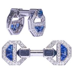 Cartier Magnificent Art Deco Sapphire Diamond Cufflinks